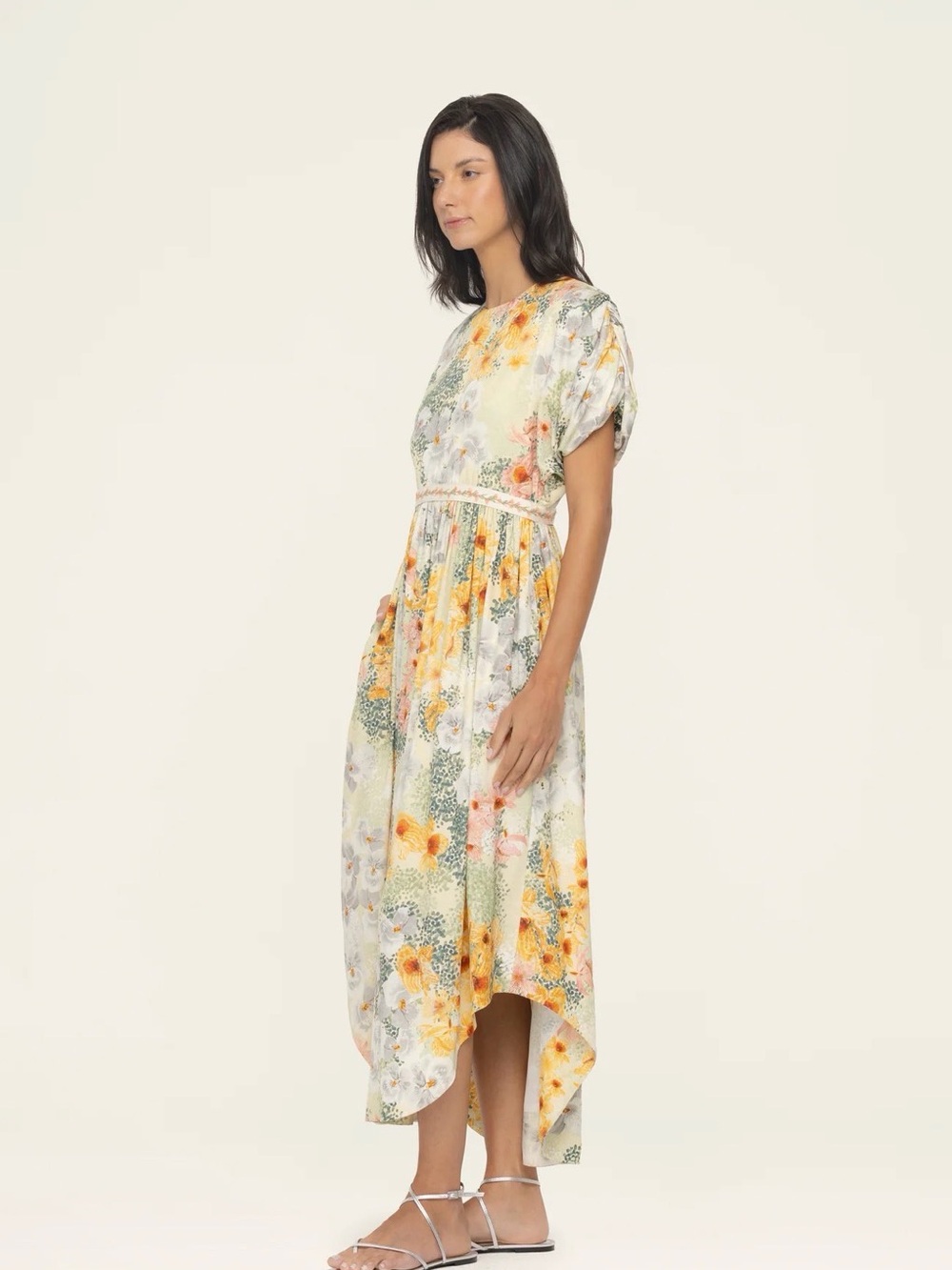 New Agua by Agua Bendita Aire Florecer Embroidered Maxi Dress - Yellow Floral. S